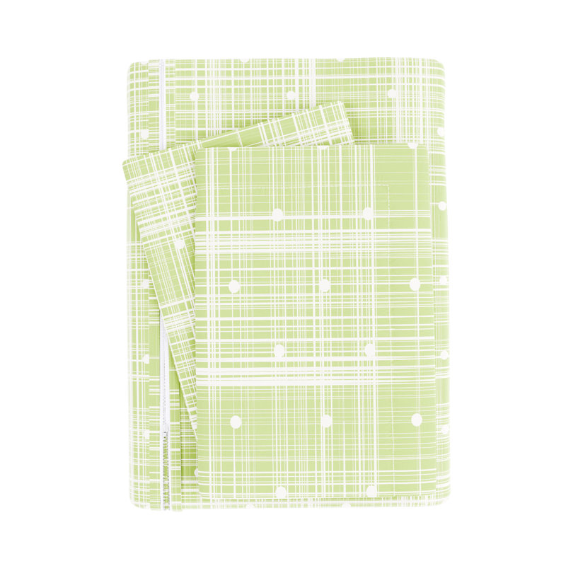 Moss Green and White Plaid Queen Duvet Cover Set