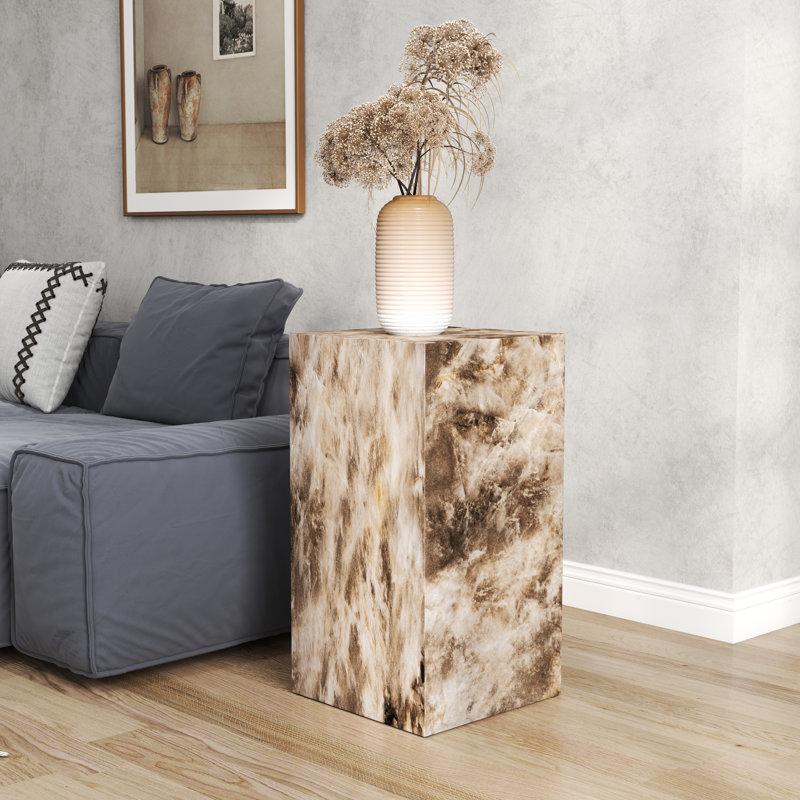 Square Faux Marble and Concrete End Table, 26" H x 14" W x 14" D, Brown