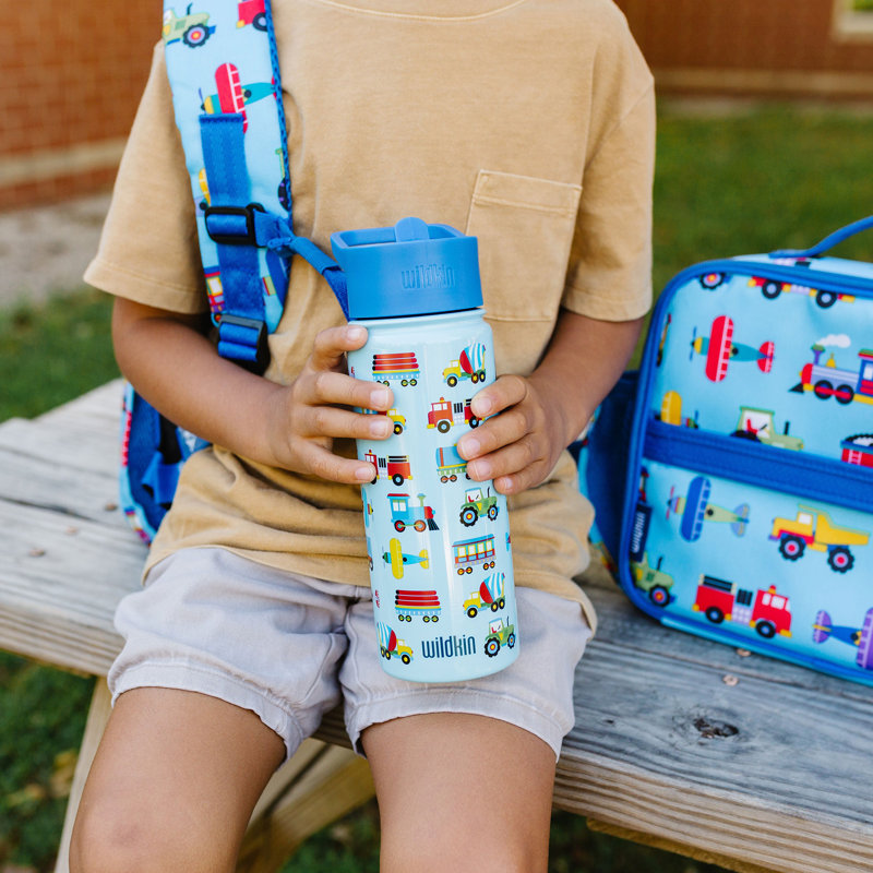 Bouteille d'eau en acier inoxydable 18 oz pour enfants Wildkin - sans BPA, étanche, isolée, facile à nettoyer - trains, avions et camions