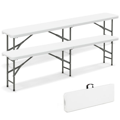 2PCS 6 ft Plastic Folding Bench w/ 1320 LBS Capacity Handle & Lock For Outdoor by Arlmont & Co.