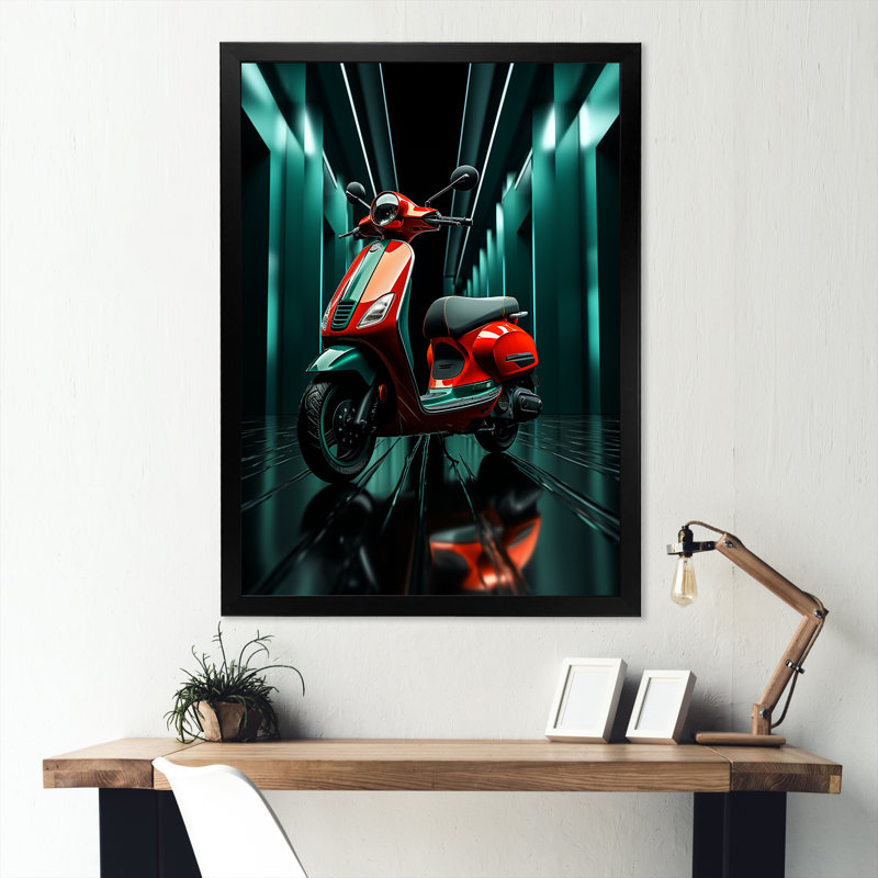 Scooter Serenity Neon Lights I sur impression sur toile, Cadre simple noir, H 44 po x l 34 po x P 1,5 po