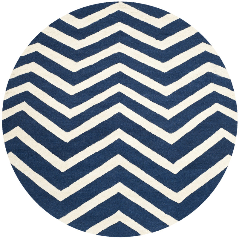 Sanyla Hand Tufted Wool Chevron Rug, Round 6'