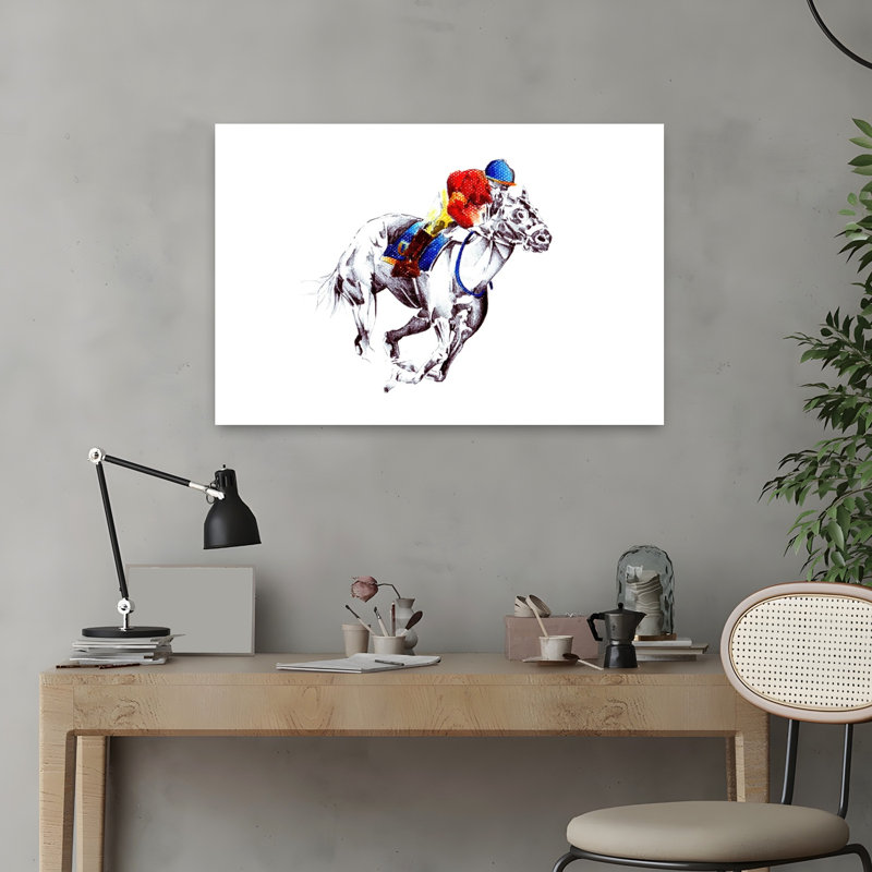 Affiche murale contemporaine représentant un cheval de course au galop, H 16 po x l 24 po