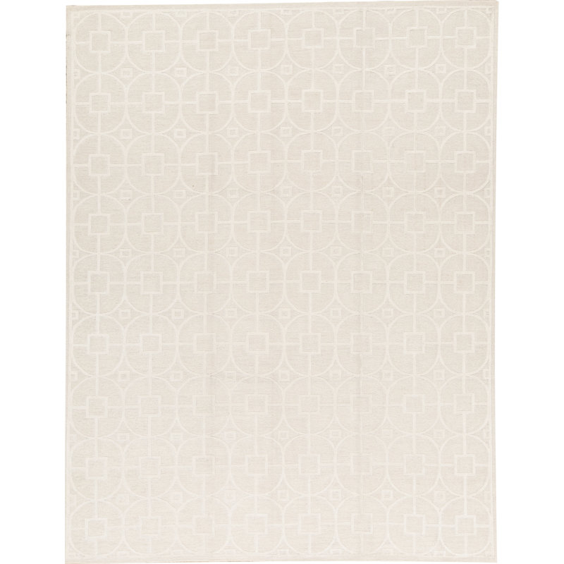 Wool Geometric Area Rug in Light Gray