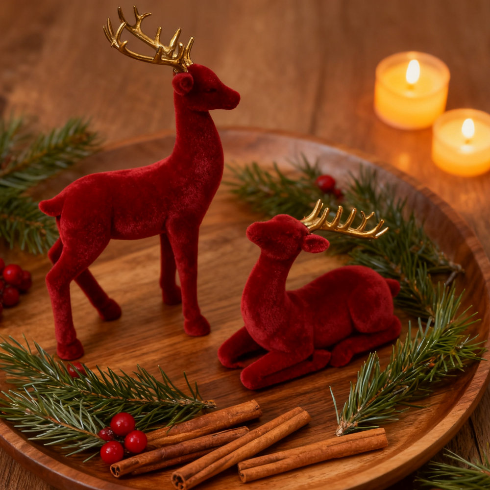 Ophelia & Co. Set Of 2 Sculpted Reindeer Shaped Resin Home Decor, Flocked Velvet Finish & Classic Tone, Christmas Perfect Gift | Wayfair