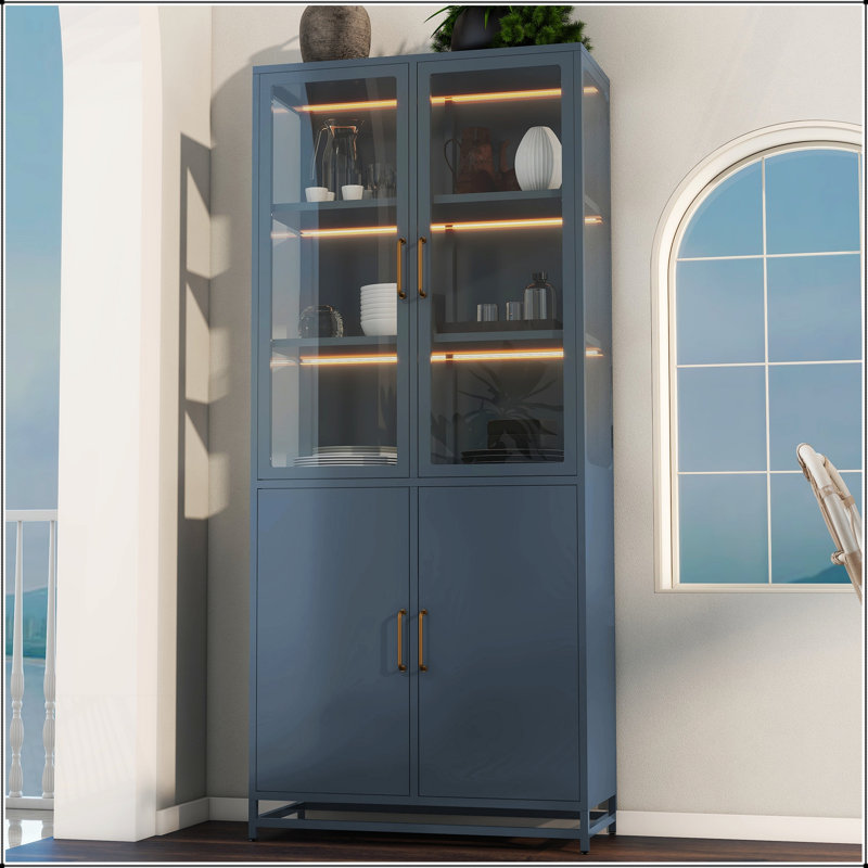 Vitrine de 76,75 po de hauteur avec portes en verre, lumières DEL et verre à 3 côtés pour les couloirs, les salons, les cuisines et les bureaux