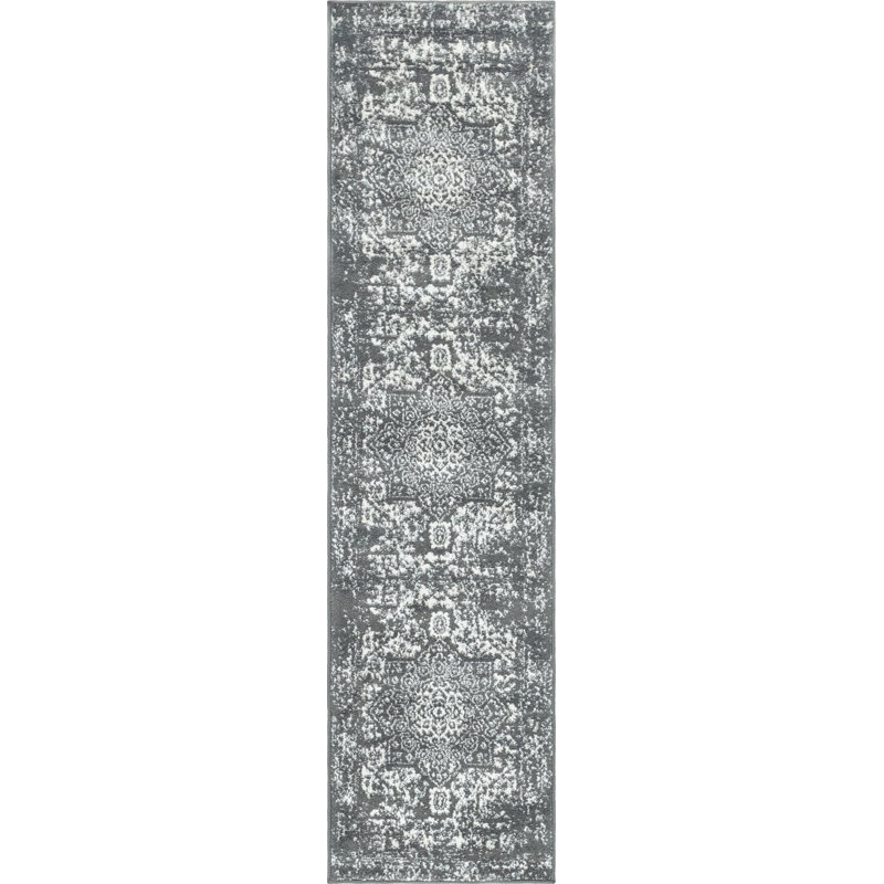 Tapis oriental gris foncé Edelie, Tapis de couloir 2 pi x 8 pi
