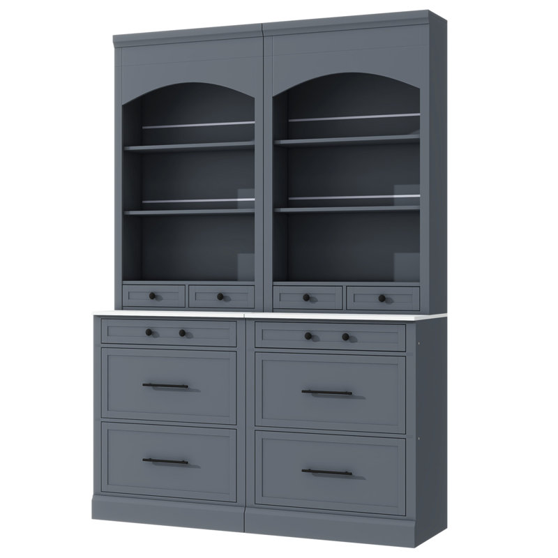 [Assembly Video Provided] TOPMAX Modern 83.7Inch High Kitchen Pantry, Freestanding Tall Kitchen Hutch With Faux Marble Top, Cupboard Cabinet With 5 Storage Drawers And Adjustable Shelf, Set Of 2, Gray