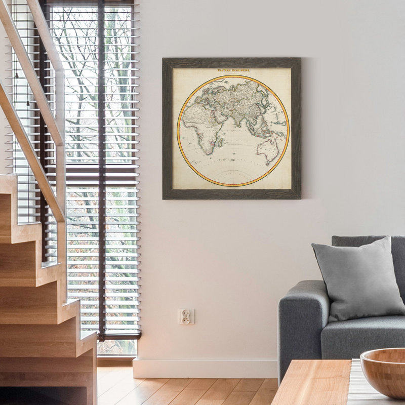 1812 Eastern Hemisphere - Reproduction d'art graphique encadré, H 27,5 po x l 27,5 po x P 1,5 po, Toile avec cadre gris