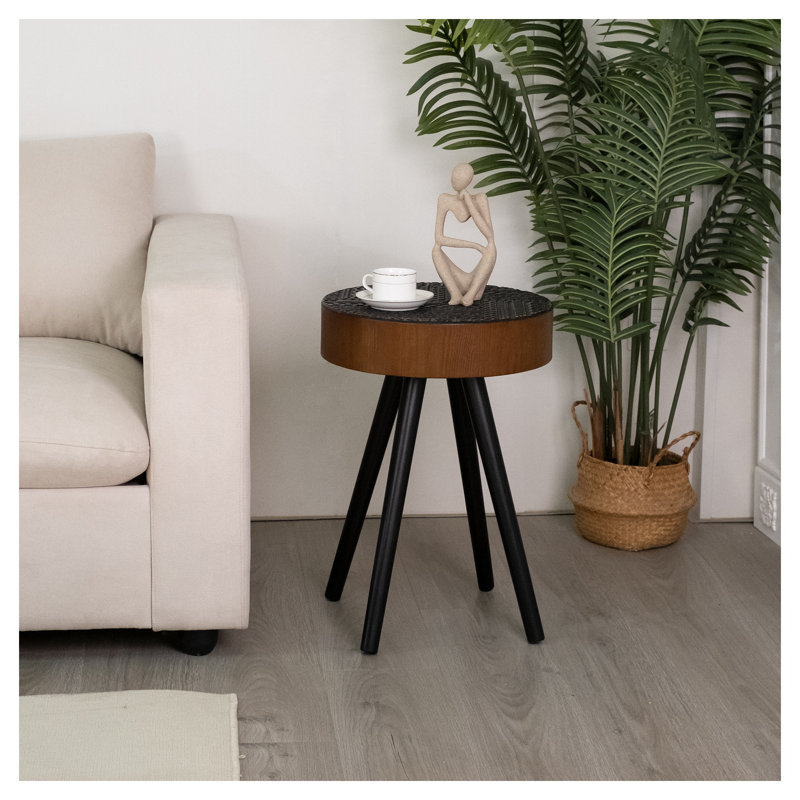 Table d'appoint ronde, table d'appoint en bois brun de 15,7 pouces avec pieds courbés pour le salon ou la chambre à coucher