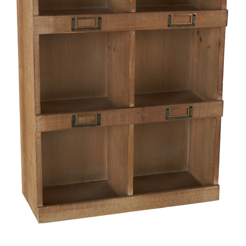 Brown Wood 10 Cubby Room Wall Shelf, 18" x 7" x 42"