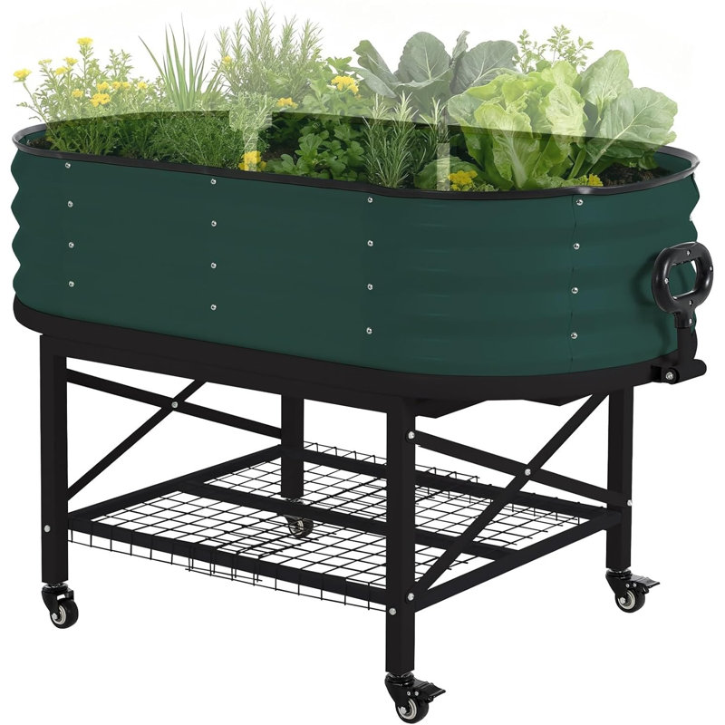 4x2x1ft Outdoor Raised Garden Bed, Black/Green