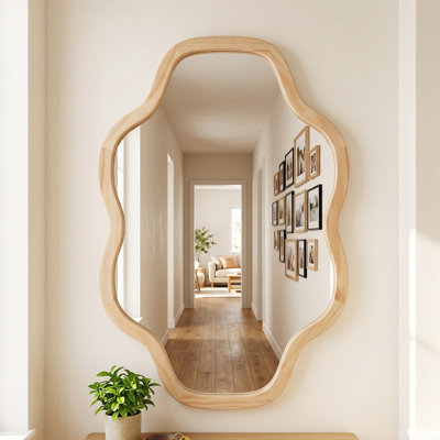 Irregular Solid Wood Cloud Accent Wall Mirror