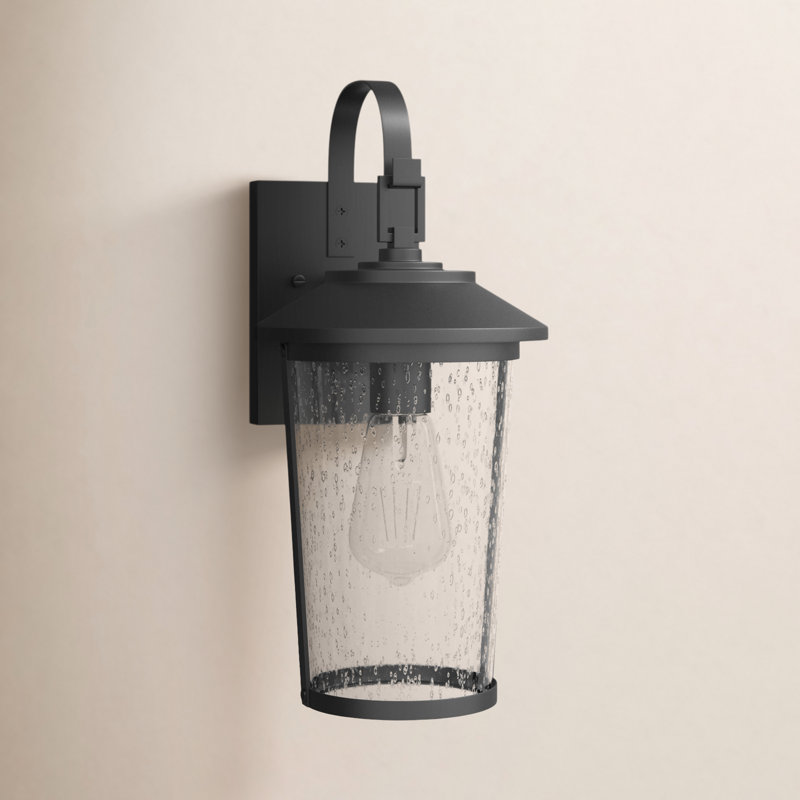 Edwina Perdido Black 15'' H Seeded Glass Outdoor Wall Lantern