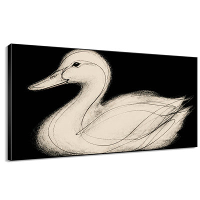 Très grande reproduction d'art sur toile - cygne noir minimaliste sur fond crème pour le salon ou la chambre à coucher - «Assemblage requis du cadre (cadre non fini)»