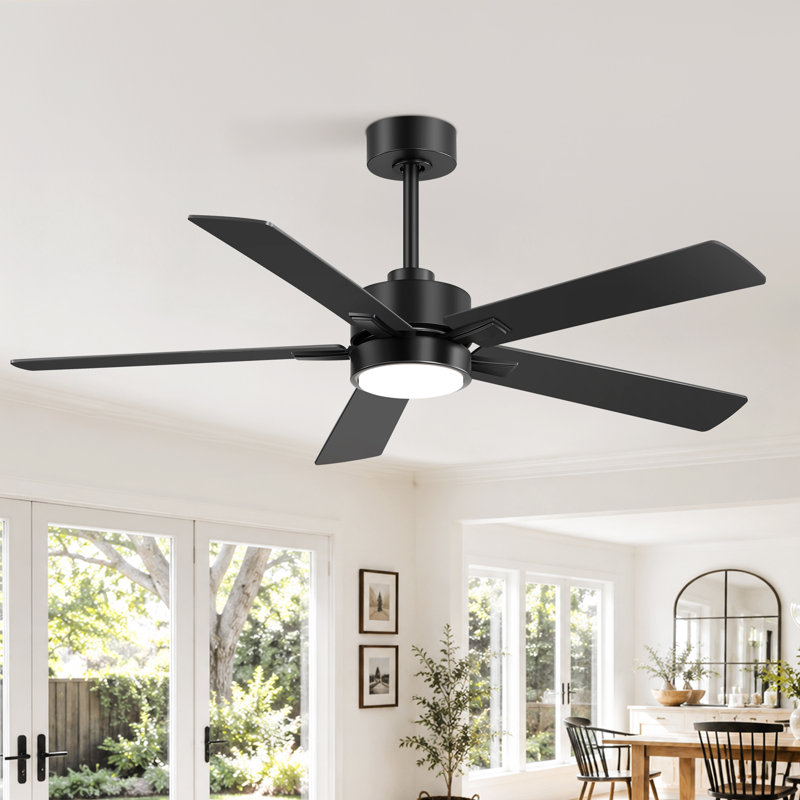  Seale 52 inch Ceiling Fan with Remote Control, Downrod Mount, Reversible DC Motor, 5 Blades, 6 Speeds, 3CCT, Noiseless, Bedroom, Living Room, Black 