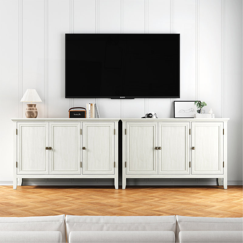 Buffet avec portes et tablettes réglables, buffet bohémien, armoire à crédence en bois pour chambre à coucher, salon, salle à manger, couloir, blanc grisâtre