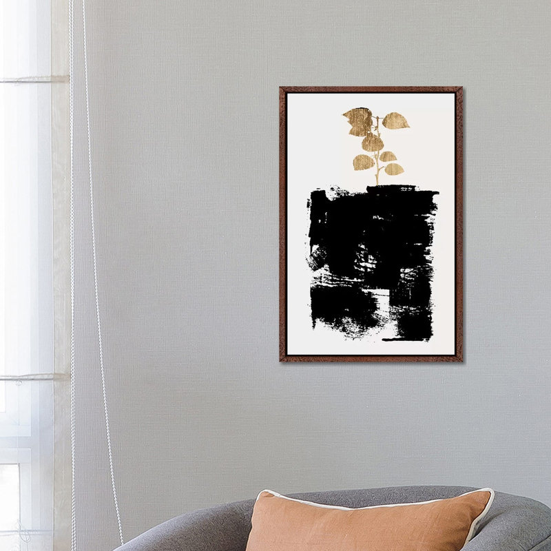 Botanical Stilllife No.5-A by Kubistika - Painting on Canvas, Classic Brown Wood Floater Framed
