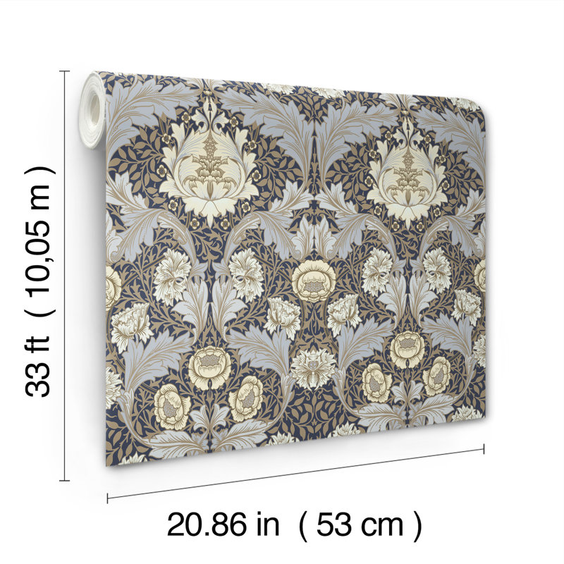 Papier peint floral Myge Myvele Mauve, Bleu