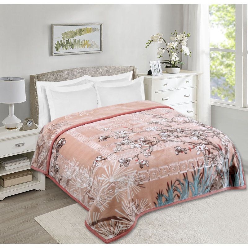 Jeté lourd en peluche, Grand, Rose, Floral