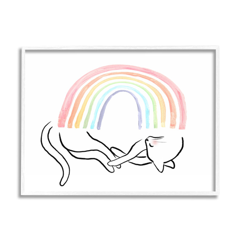 Au-654-Giclée, chat endormi arc-en-ciel, impression, H 11 po x l 14 po x P 1,5 po, Giclée encadrée blanc bord de mer