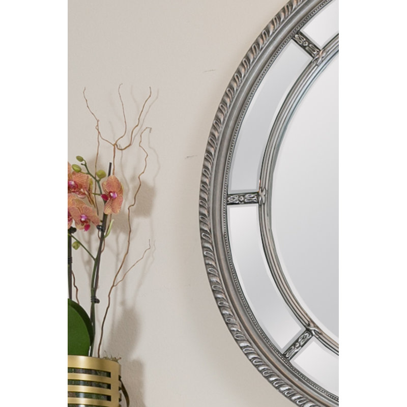 Coppock Wood Flat Wall Mirror, Antique Silver