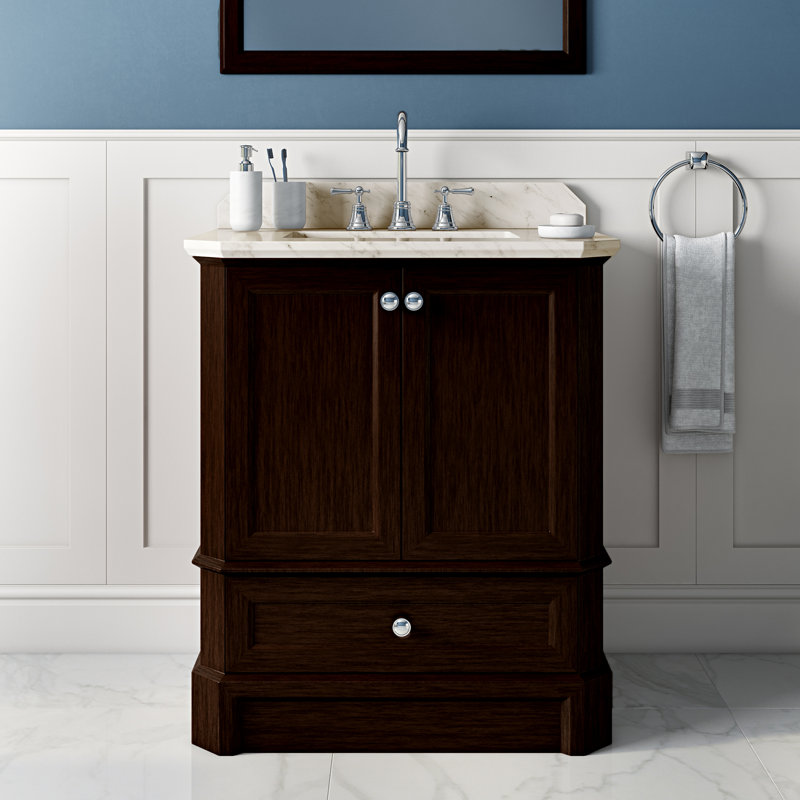 31.25'' Single Bathroom Vanity with Marble Top, Crema, Espresso