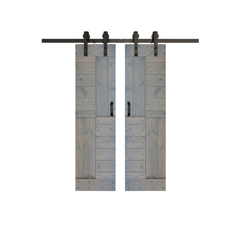 Patented Product S Series Solid Wood Double Sliding Barn Door With Hardware Kit(Set of 2)-Assembly Needed, French Gray