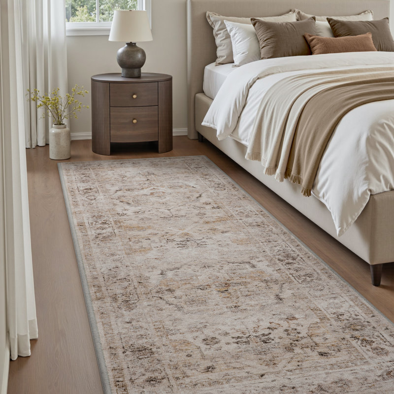 Soft Beige Machine Washable Oriental Hallway Runner Rug, Runner 2' x 6', Beige