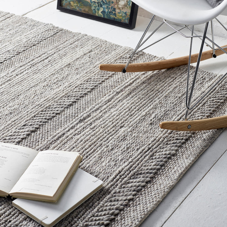Striped Wool Hand Woven Area Rug, Rectangle 120 x 170 cm