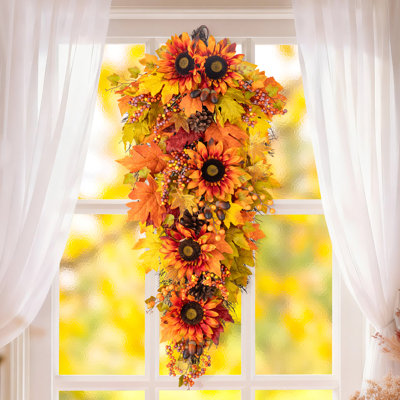 38"H Fall Oversized Sunflower Teardrop