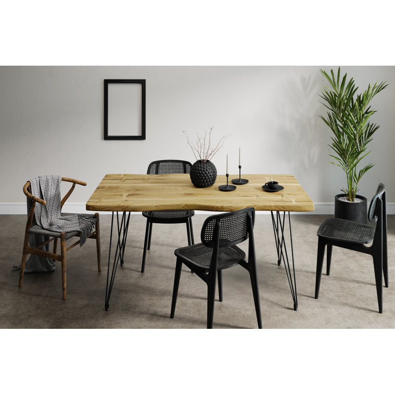 Ratchford Oak Solid Wood Top Metal Base Dining Table, Untreated Wood, H79 x L120 x W80cm