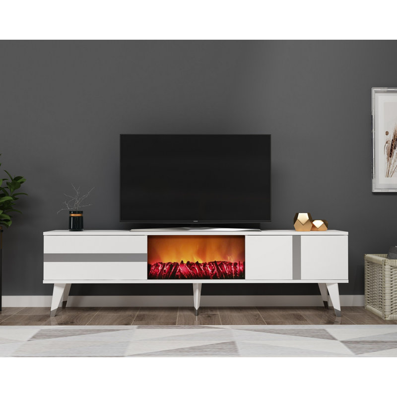 Keikei Unfinished TV Stand, Brass/White