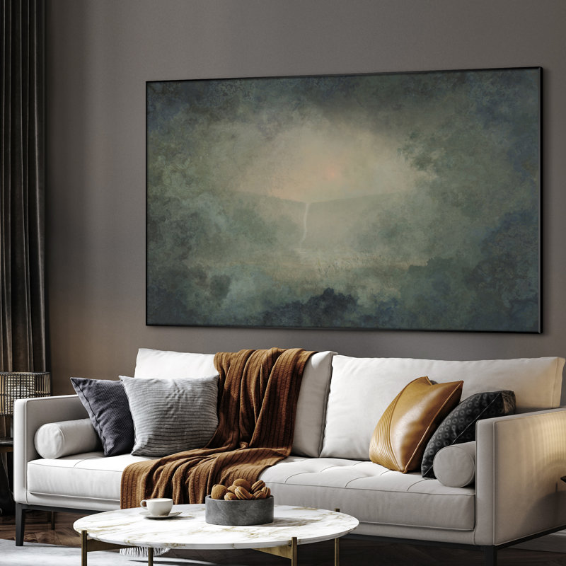 Très grande reproduction d'art sur toile - Cascade dans la forêt brumeuse, nature onirique, espaces tranquilles, décoration pour le salon ou la chambre à coucher - «Assemblage requis du cadre (cadre non fini)»