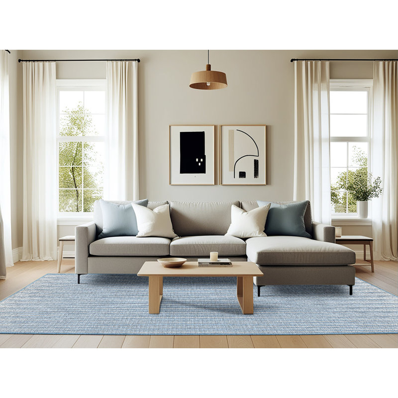 Tapis rayé bleu Felina, Rectangle 6 pi x 9 pi