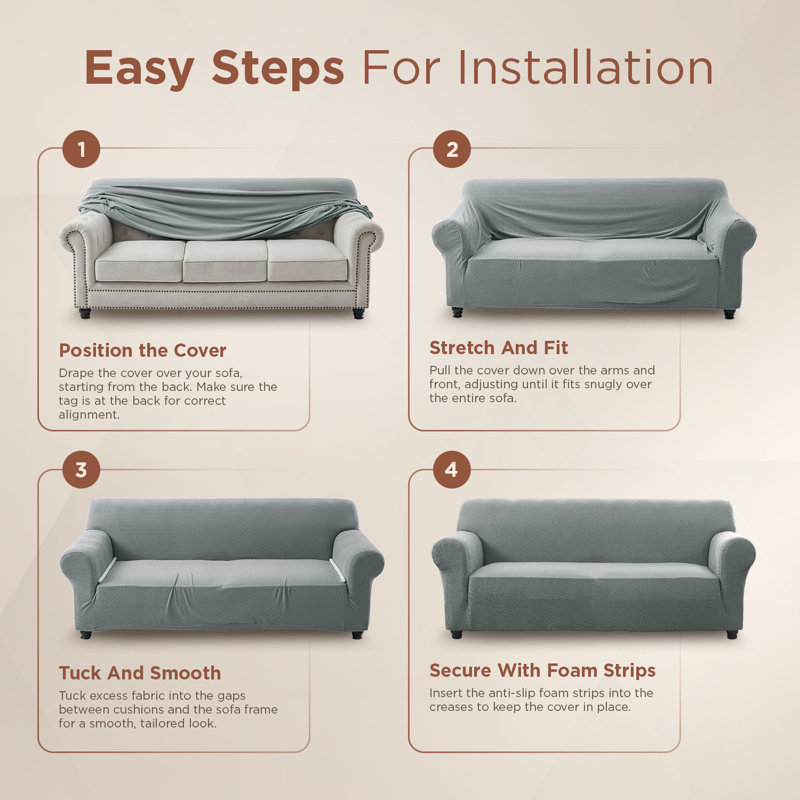 Premium Stretch Spandex Sofa Cover - Durable, Stylish & Easy-Fit Slipcover, Grey, 179cm H x 224cm W - (2 Seater)