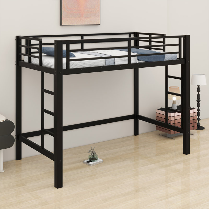 Elevated Loft Bed Featuring Simple-Climb Ladder And Protective Railings, Twin
