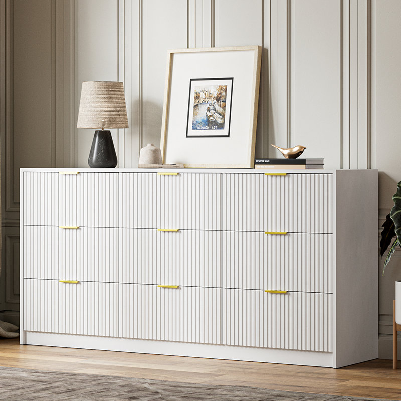 Commode 9 tiroirs Aphan, l 63 po, Blanc