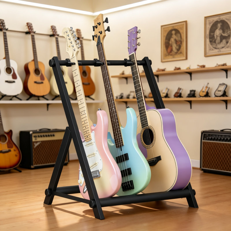 3 Multi Guitar Stand Rack Thick Rubber Padding Black 3 Holder