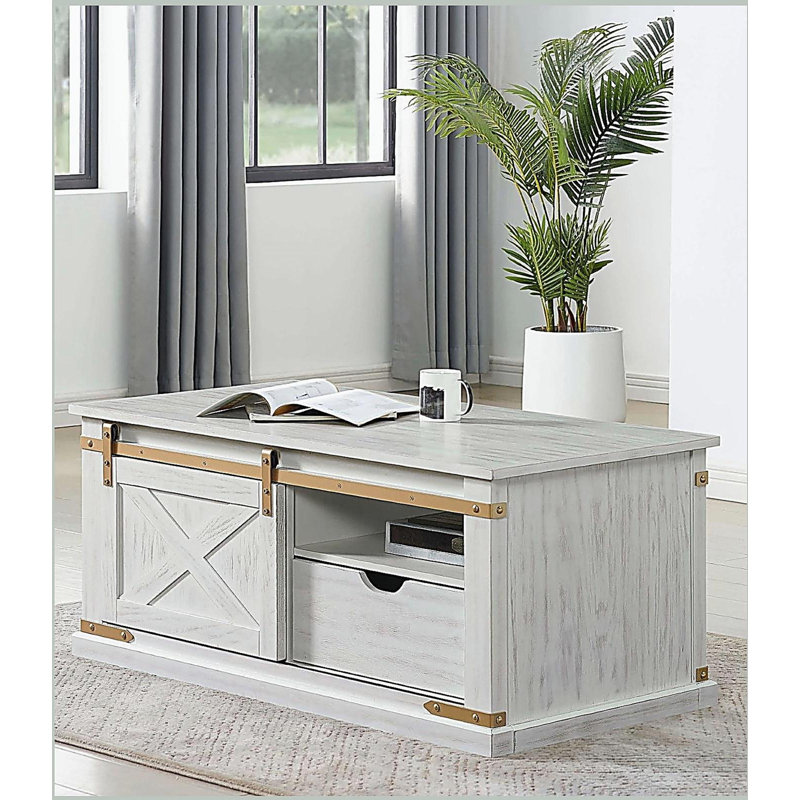 Table basse de salon de style rustique blanc antique 1pc avec tablettes ouvertes