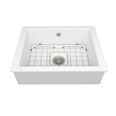 Domo 60S Ceramic Kitchen Sink, White, with Bottom Grid - 620x495mm