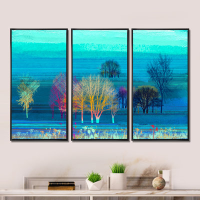 " Mystery Trees In Turquoise Landscape " 3 - Pieces
