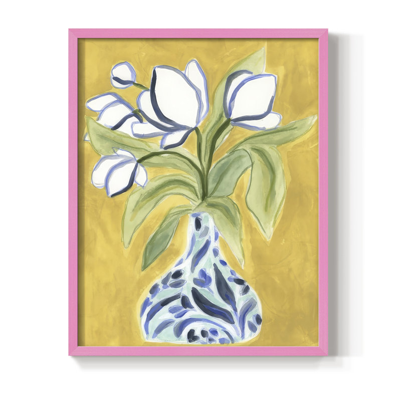 Vase de tulipes II, reproduction encadrée - bois massif, H 11 po x l 9 po, Rose