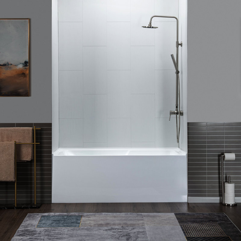 Flint 60" x 30" Acrylic Alcove Soaking Bathtub with Drain & Overflow, Available in 5 Finishes, Right, White/Brushed Nickel