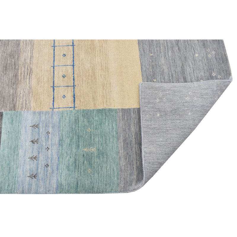 Wool Striped Area Rug in Blue/Cream/Gray, Rectangle 6' x 9'