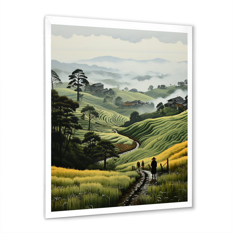 Campagne brumeuse - Hillside, H 40 po x l 30 po x P 1,5 po, Cadre photo blanc