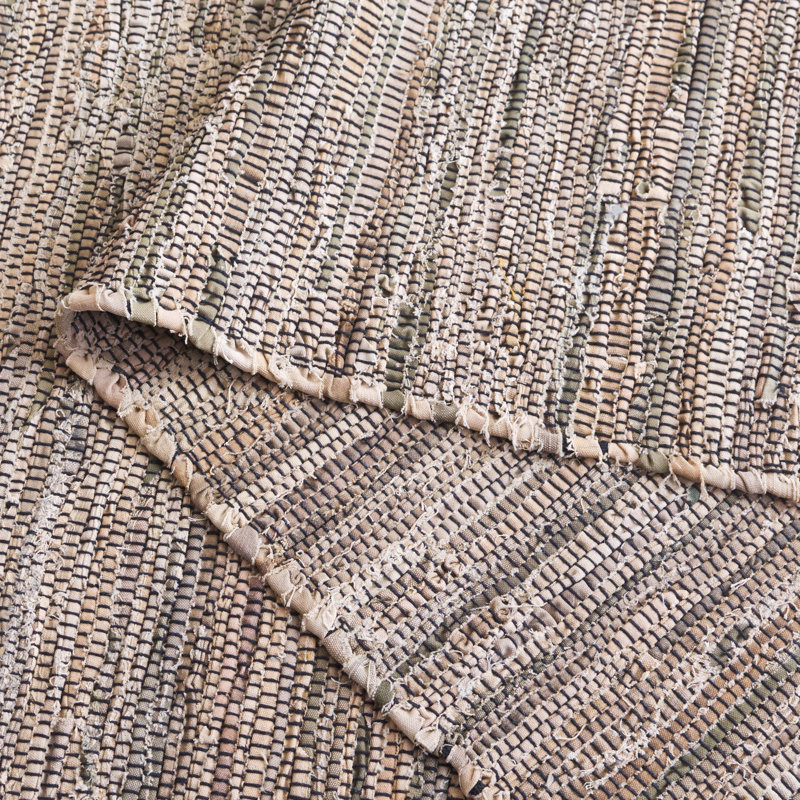 Abiodun Hand Woven Denim/Cotton Rug in Black/Beige, Rectangle 5' x 8'