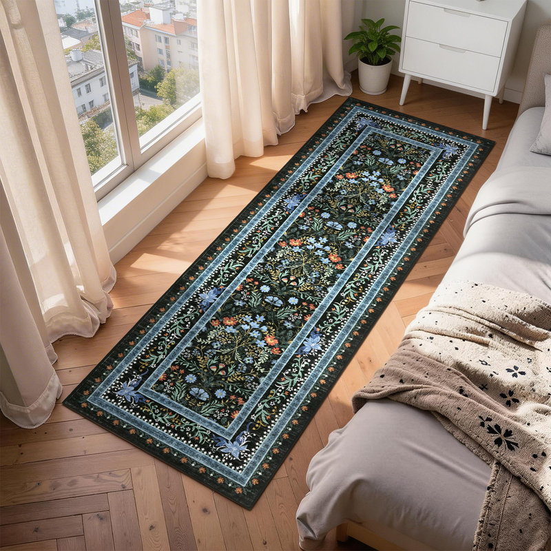 Tapis lavable moderne avec envers antidérapant, Noir, 2 x 6 pi