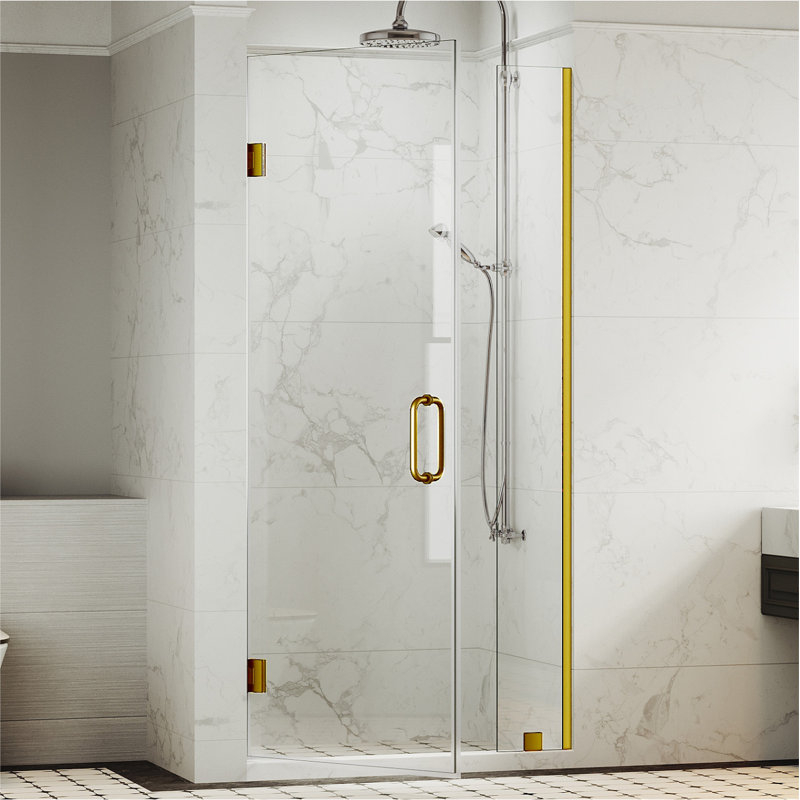 64-1/8 to 65 in W x 80 in H Frameless Swing Shower Door in Satin Brass in With Double 3/8" (10mm) Certified Tempered Clear Glass UKH07-65x80-SB-B
