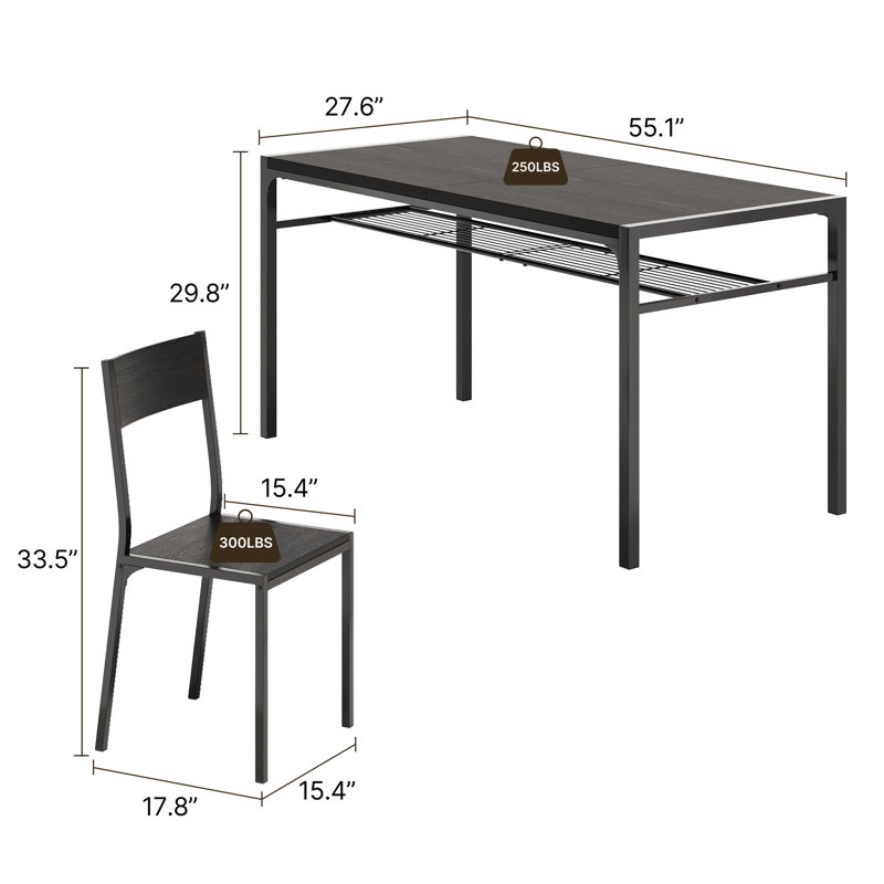 7-Piece Dining Table Set, Black, Black